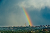 Al Jazeera feature on the Ponte Building and surrounding areas in Johannesburg CBD, South Africa. A rainbow over the Johannesburg skyline. Ponte is part of that skyline (in the centre) Johannesburg is called Egoli: Place of Gold and the rainbow is symbolic of the pot of gold at the end of a rainbow. . Picture: Cornel van Heerden/Al Jazeera